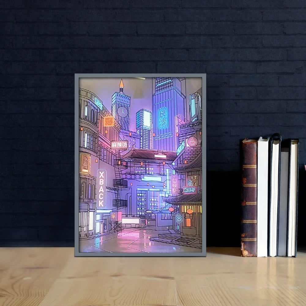 Cuadro LED  ciudad futurista