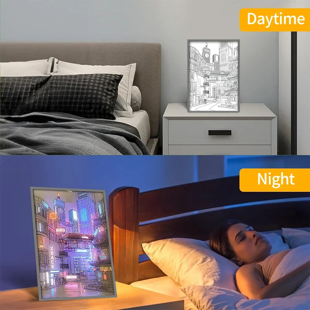 Cuadro LED  ciudad futurista