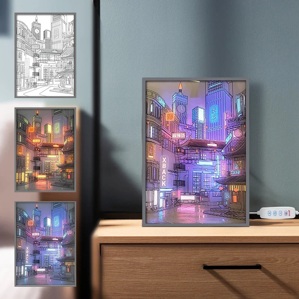 Cuadro LED  ciudad futurista